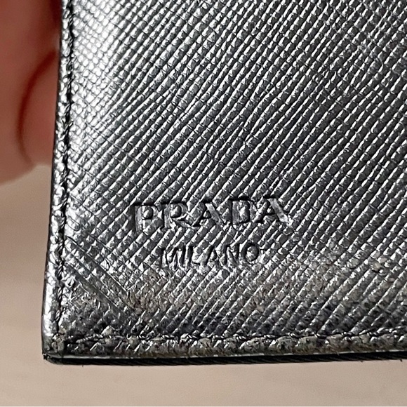 Prada black Tessuto nylon triangle logo medium trifold snap wallet vintage - Picture 8 of 12